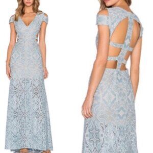 NWT BCBGMAXAZRIA Ava Lace Cut Out Gown Dress Blue Frost Size 0